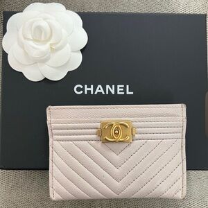 CHANEL Boy Card Holder with Gold Accent